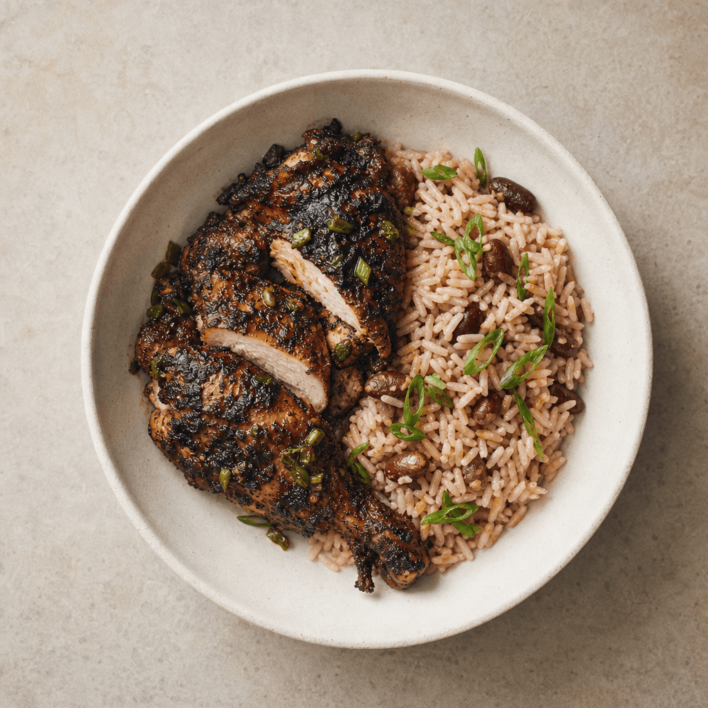Jerk Chicken with Rice and Peas